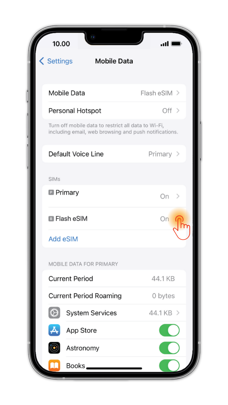 Once eSIM is active, return to Cellular Data page and tap on 